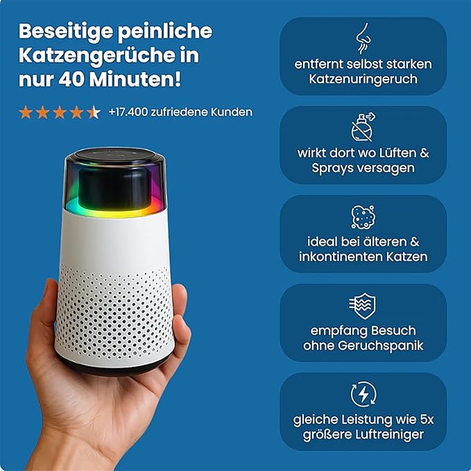 FurFresh by PurrAir Luftreiniger gegen Katzengeruch – Tiergeruchs-Entferner für Katzen & Haustiere - leise & kompakt fürs Schlafzimmer + 4