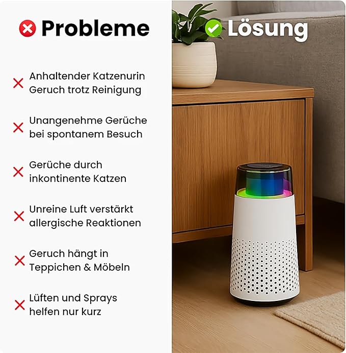 FurFresh by PurrAir Luftreiniger gegen Katzengeruch – Tiergeruchs-Entferner für Katzen & Haustiere - leise & kompakt fürs Schlafzimmer + 2