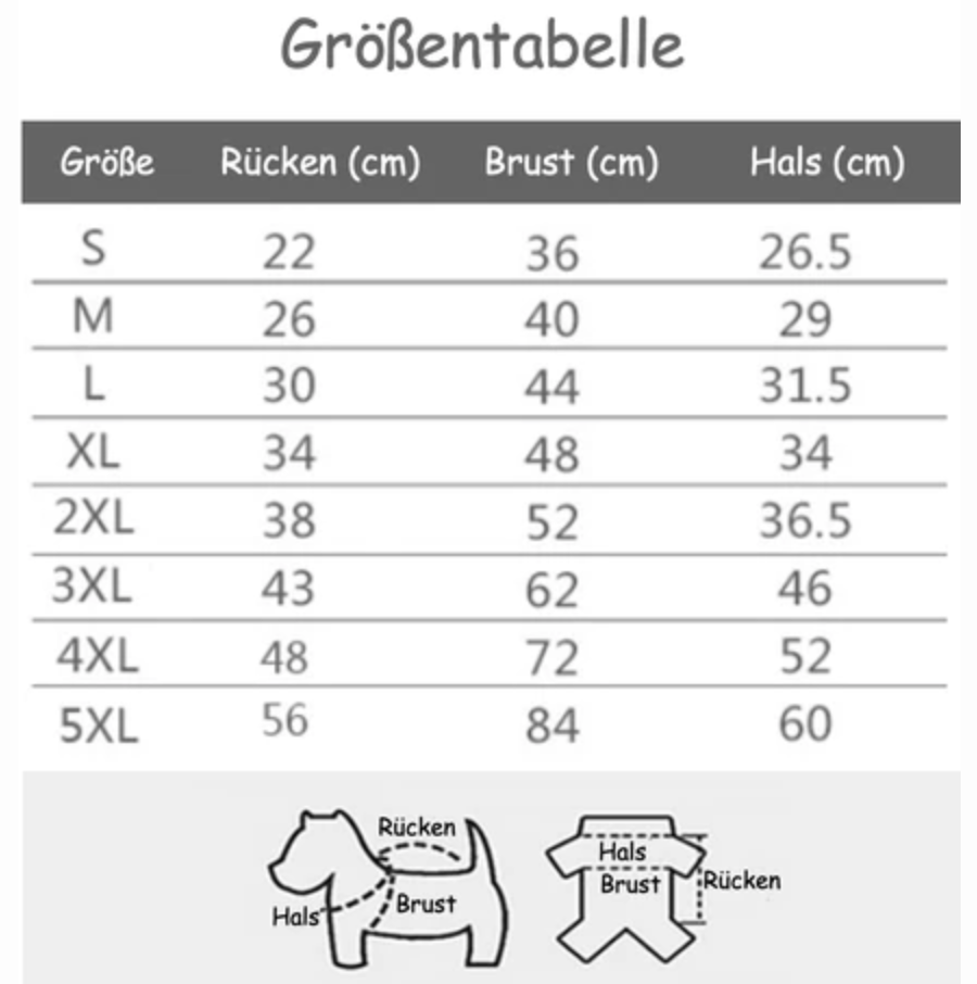 Allwetter-Hundejacke - wasserdicht, verstellbar_größentabelle_deinlieblingstier