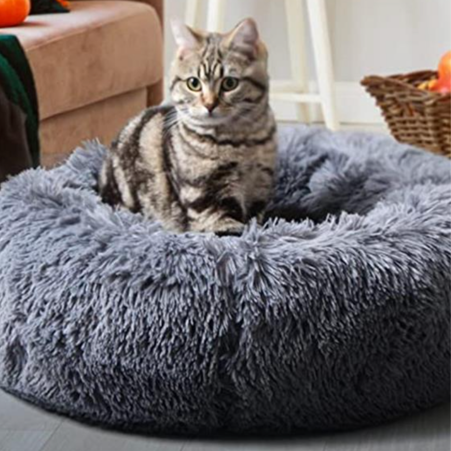 Gemütliches Katzenbett "Wolke 7" - das besondere Katzenkörbchen - flauschig, waschbar, wasserfest__rutschfester unterbezug_anthrazit