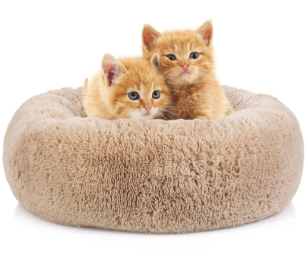 Gemütliches Katzenbett "Wolke 7" - das besondere Katzenkörbchen - flauschig, waschbar, wasserfest__rutschfester unterbezug_beige