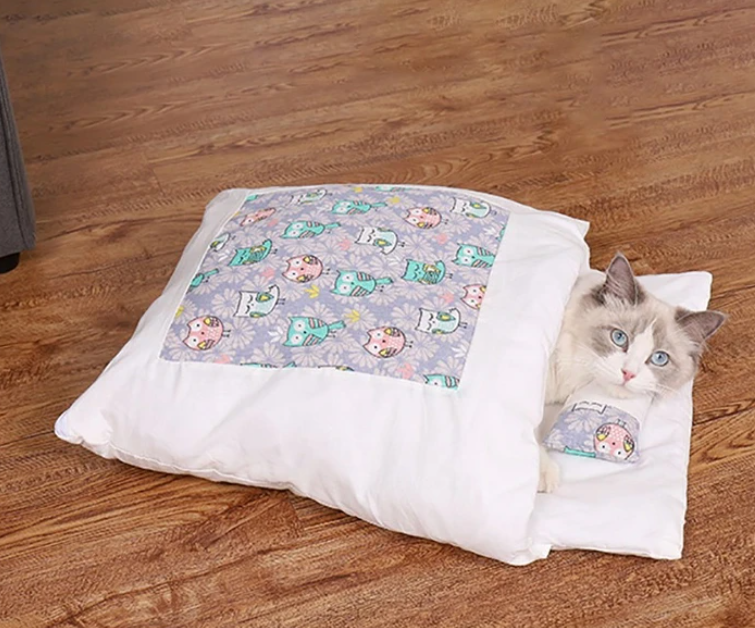 katzenbett schlafsack violett