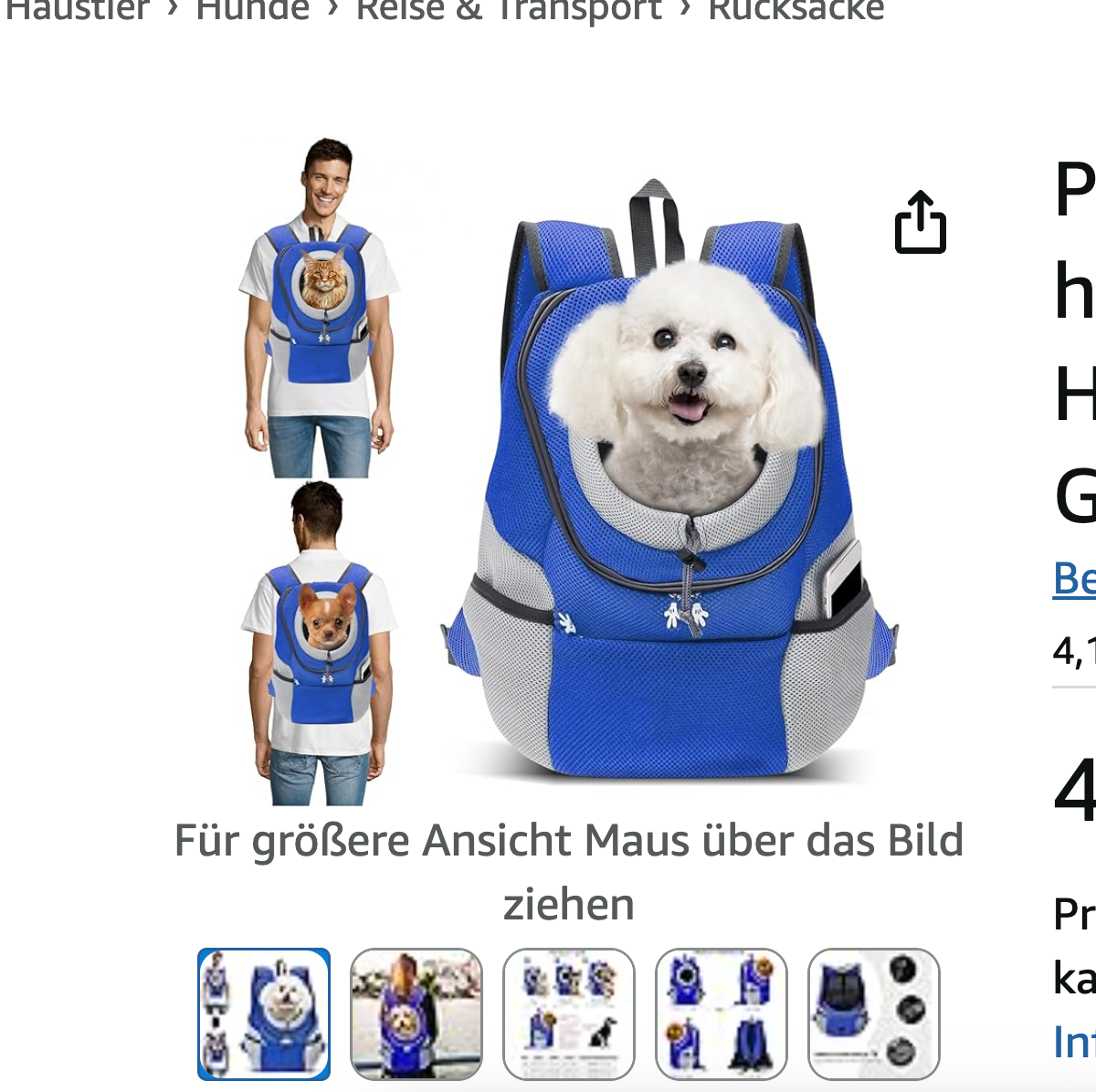 Hunde-Tragerucksack für kleine & mittelgroße Hunde bis max. 11 kg - super bequem & größenverstellbar