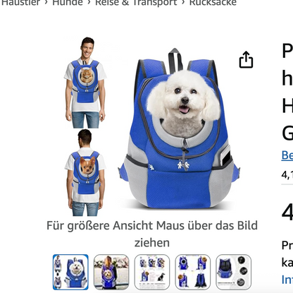 Hunde-Tragerucksack für kleine & mittelgroße Hunde bis max. 11 kg - super bequem & größenverstellbar