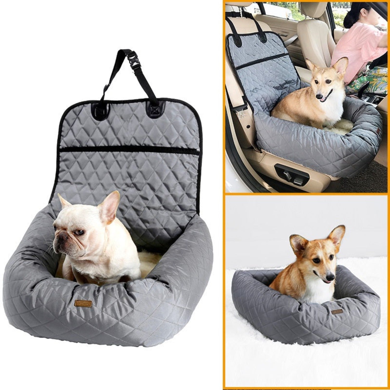 Sicherer Hunde Autositz - Extra stabiler und hochwertiger Hunde Autositz -  für kleine bis mittlere Hunde_grau 2
