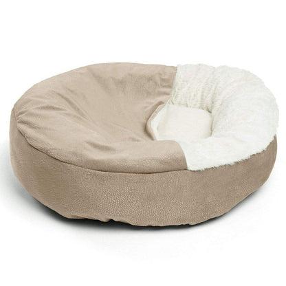 Flauschige Anti-Stress-Hundehöhle "Kuschelwolke" - das Original - sicherer Rückzugsort, samtweicher Rund-um-Schutz, waschbar_dunkelbeige