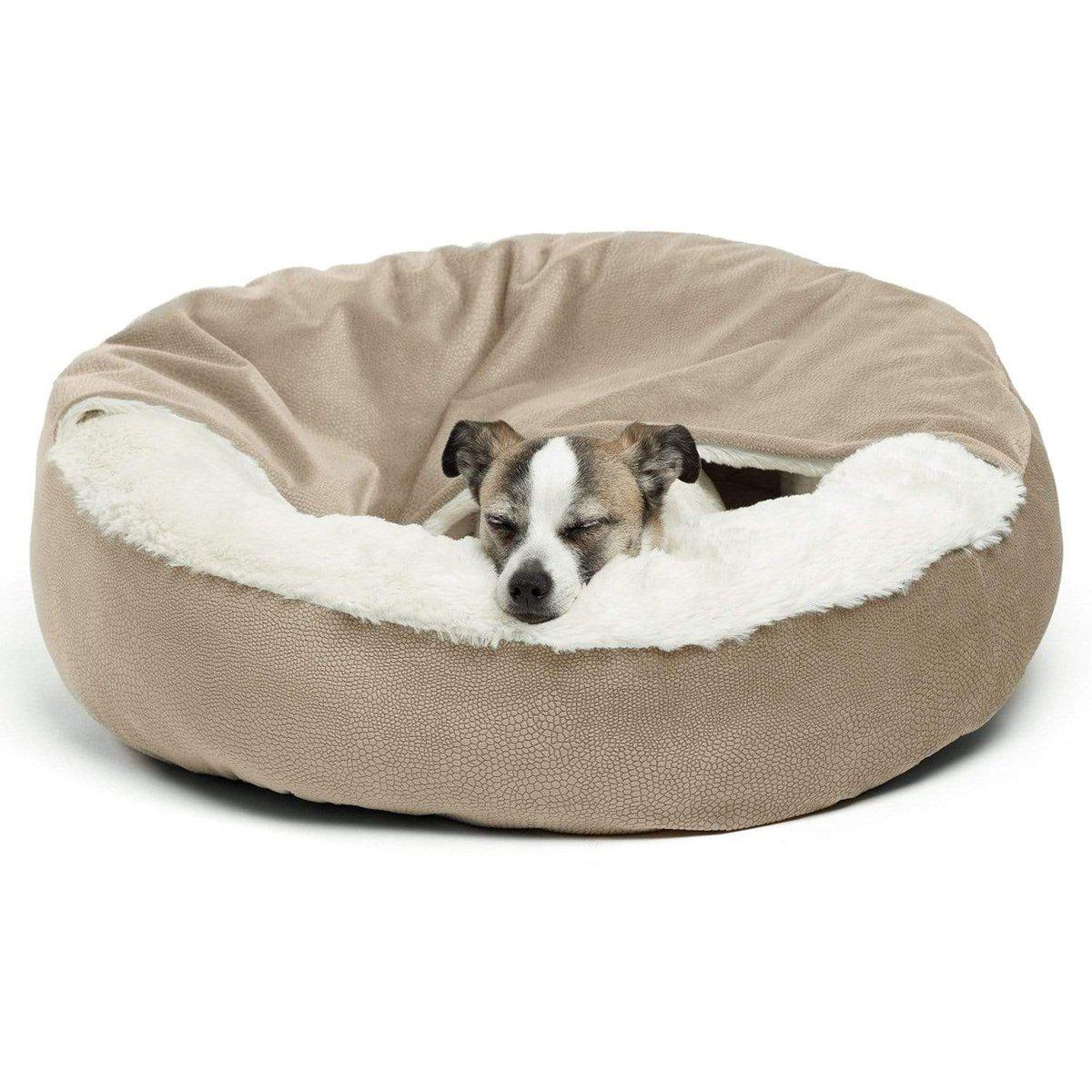 Flauschige Anti-Stress-Hundehöhle "Kuschelwolke" - das Original - sicherer Rückzugsort, samtweicher Rund-um-Schutz, waschbar_dunkelbeige 2