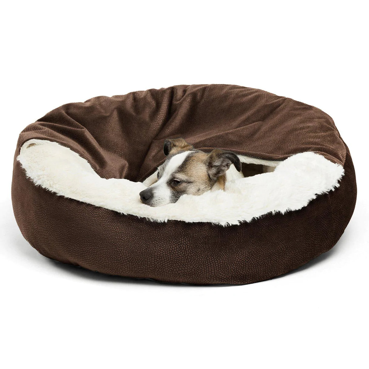 Flauschige Anti-Stress-Hundehöhle "Kuschelwolke" - das Original - sicherer Rückzugsort, samtweicher Rund-um-Schutz, waschbar_kastanienbraun