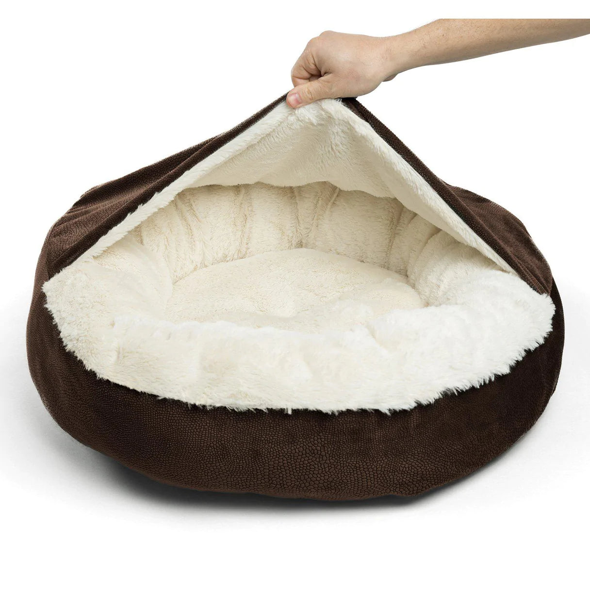 Flauschige Anti-Stress-Hundehöhle "Kuschelwolke" - das Original - sicherer Rückzugsort, samtweicher Rund-um-Schutz, waschbar_kastanienbraun 2