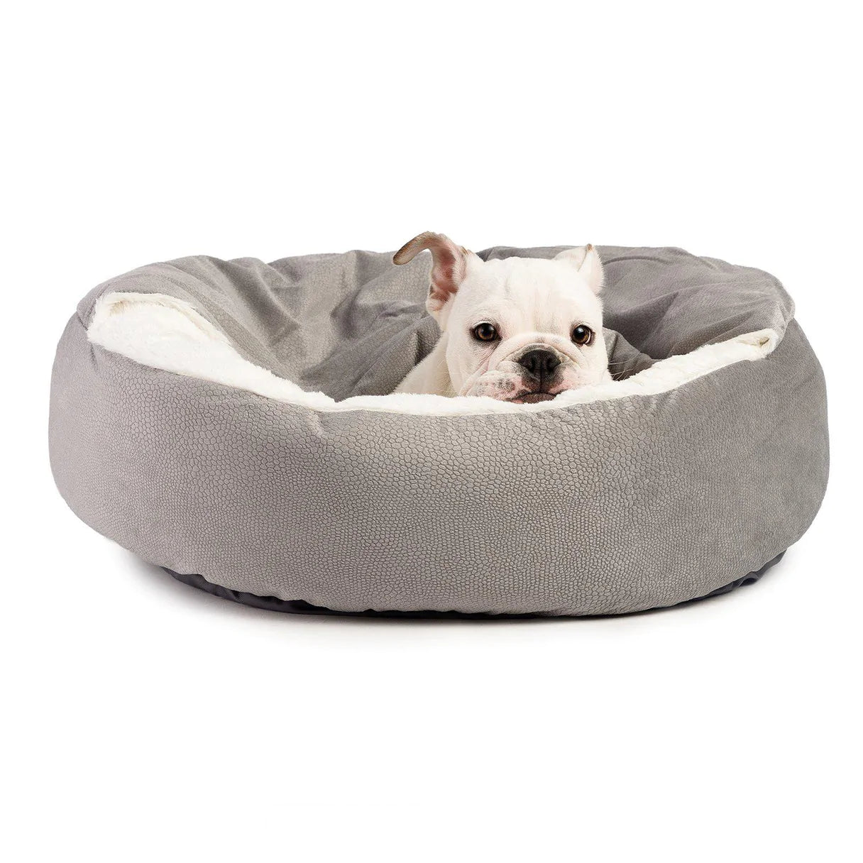 Flauschige Anti-Stress-Hundehöhle "Kuschelwolke" - das Original - sicherer Rückzugsort, samtweicher Rund-um-Schutz, waschbar_steingrau