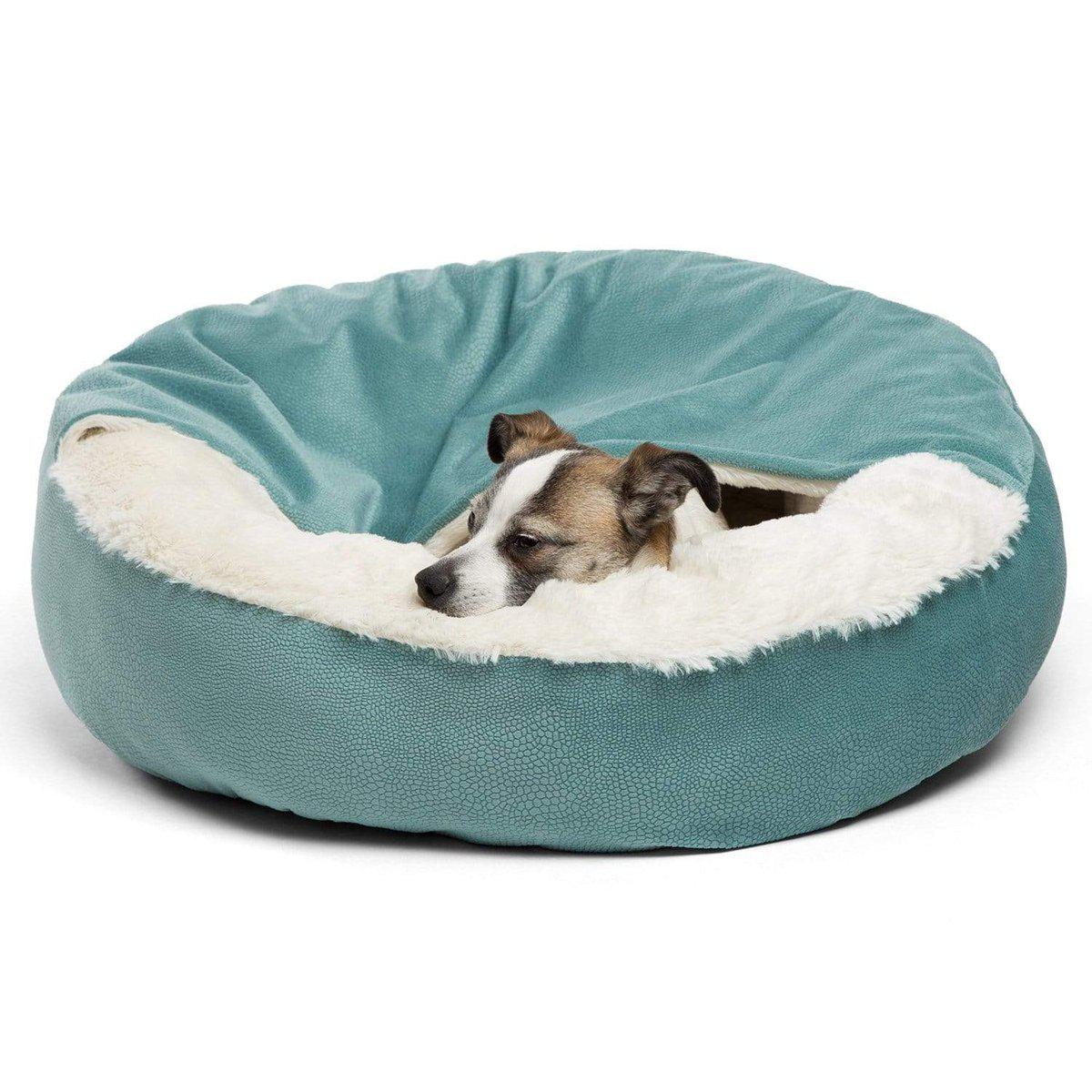 Flauschige Anti-Stress-Hundehöhle "Kuschelwolke" - das Original - sicherer Rückzugsort, samtweicher Rund-um-Schutz, waschbar_türkis