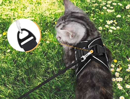 2-in-1 Katzengeschirr inkl. Leine mit Reflexstreifen, strapazier- und anpassbar schwarz 15