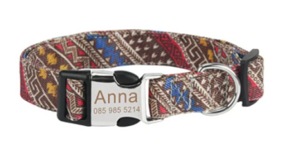  Personalisiertes Hundehalsband - mit Name & Tel.-Nr. bedruckt_vintage_braun